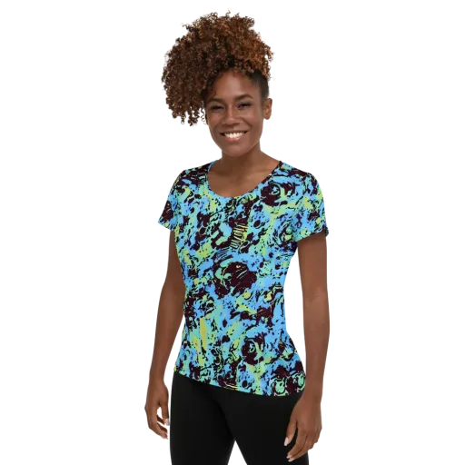 Aqua Static on a Women's Athletic T-Shirt