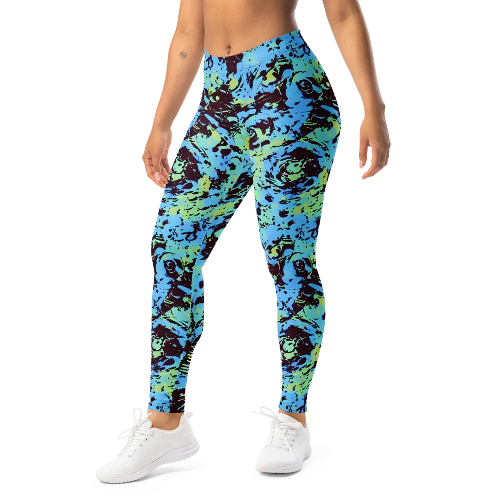 Aqua Static on Leggings — Left Front