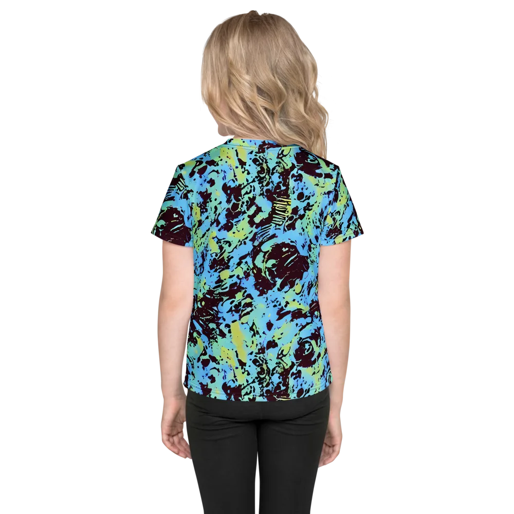 Aqua Static on Kids Crew Neck T-Shirt — Back