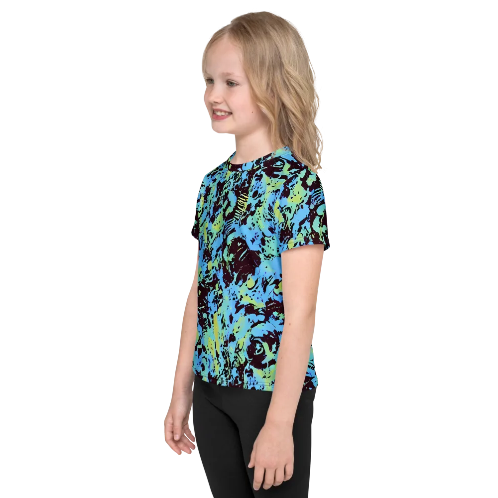Aqua Static on Kids Crew Neck T-Shirt — Left