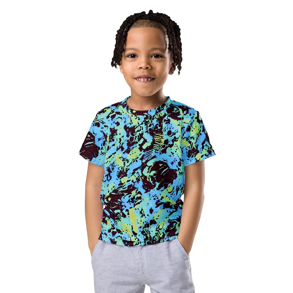 Aqua Static on Kids Crew Neck T-Shirt — Front