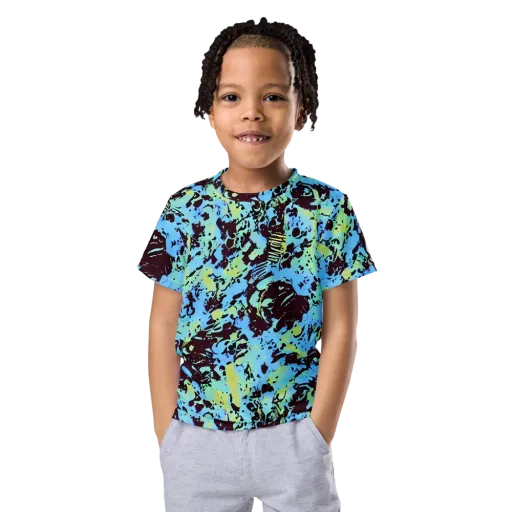 Aqua Static on a Kids Crew Neck T-Shirt