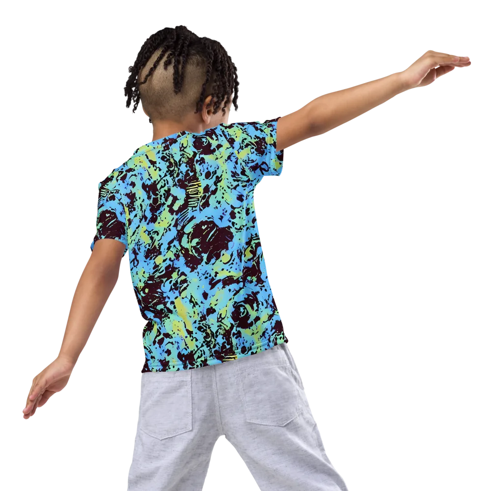 Aqua Static on Kids Crew Neck T-Shirt — Back