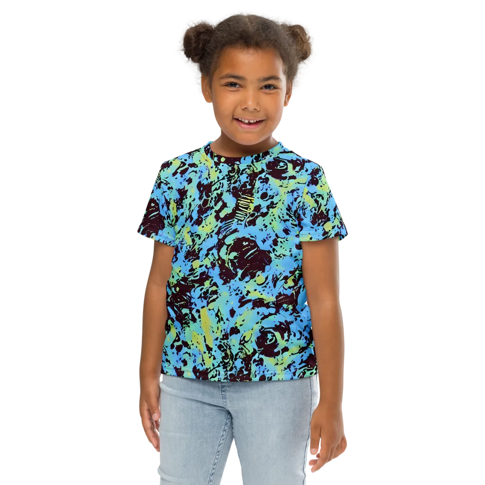 Aqua Static on Kids Crew Neck T-Shirt — Front