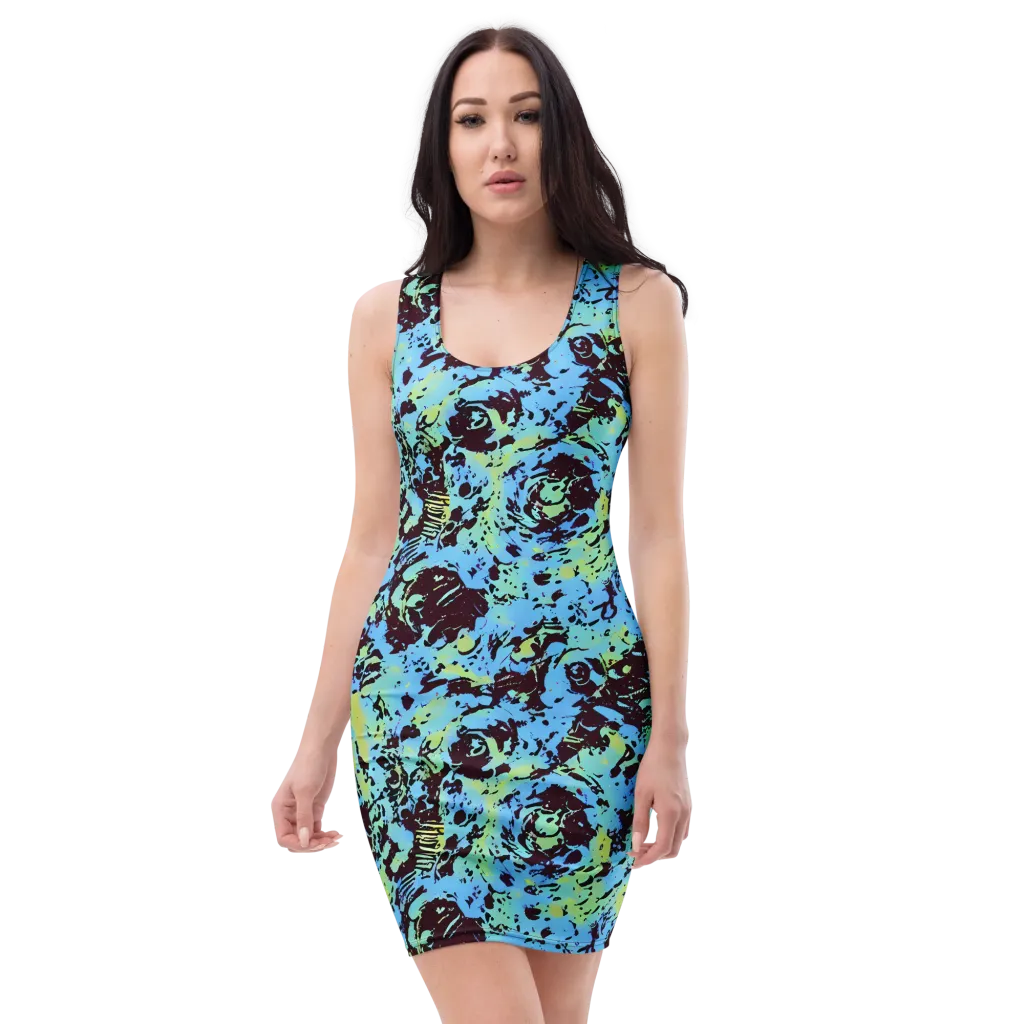 Aqua Static on Bodycon Dress — Front