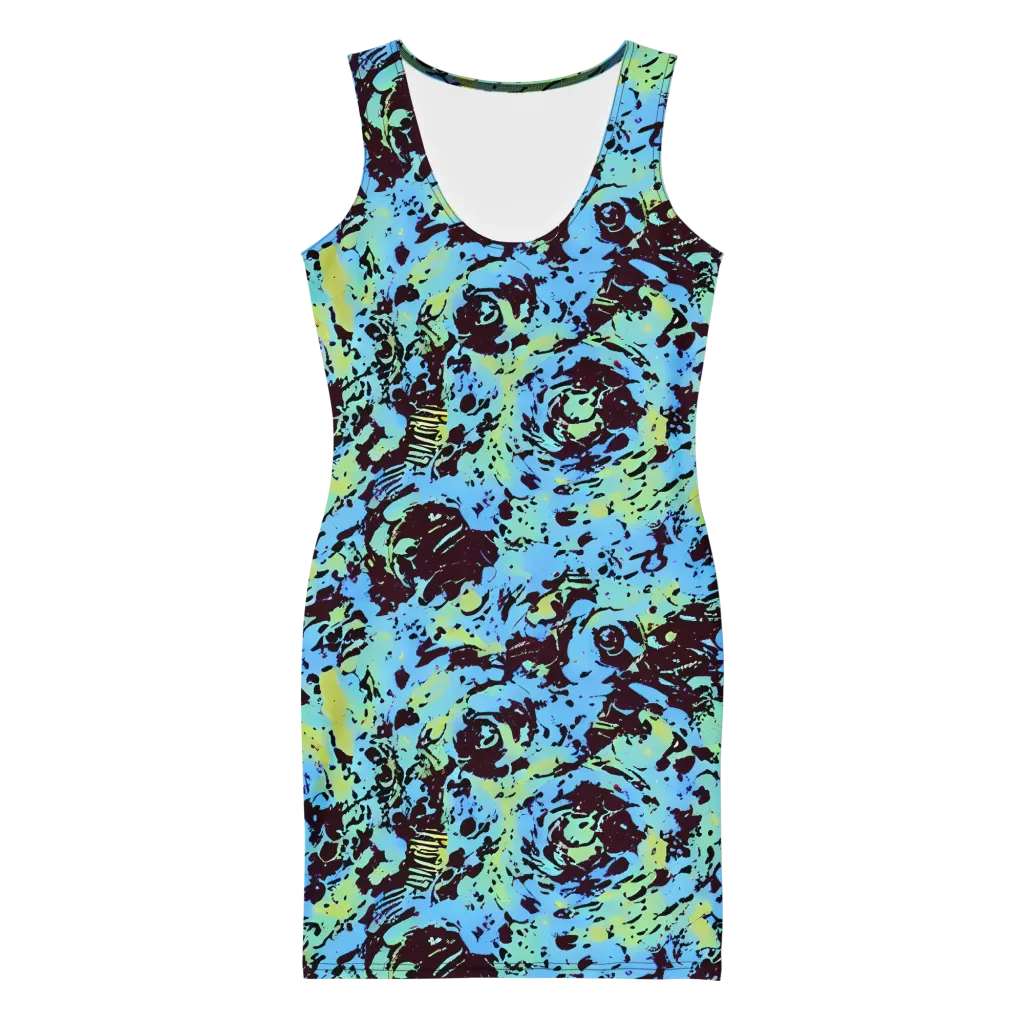 Aqua Static on Bodycon Dress — Front