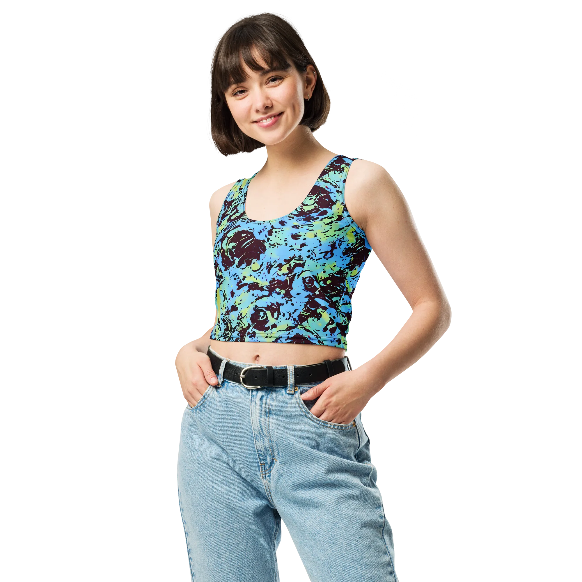 Aqua Static on Crop Top — Front