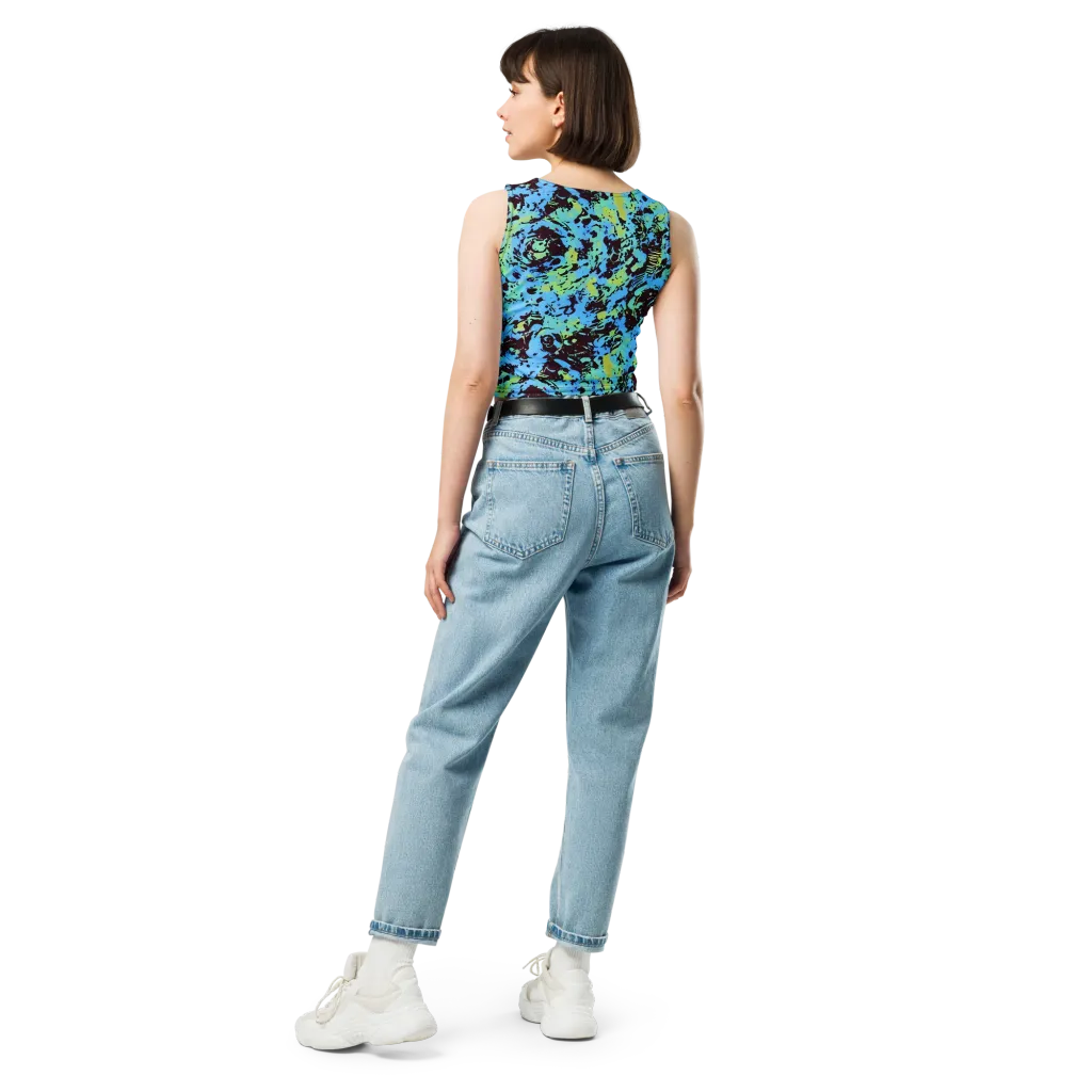 Aqua Static on Crop Top — Back