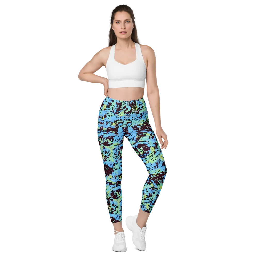 Aqua Static on Leggings with Pockets — Front