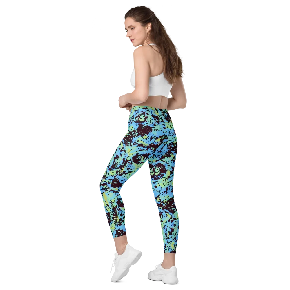Aqua Static on Leggings with Pockets — Left Back