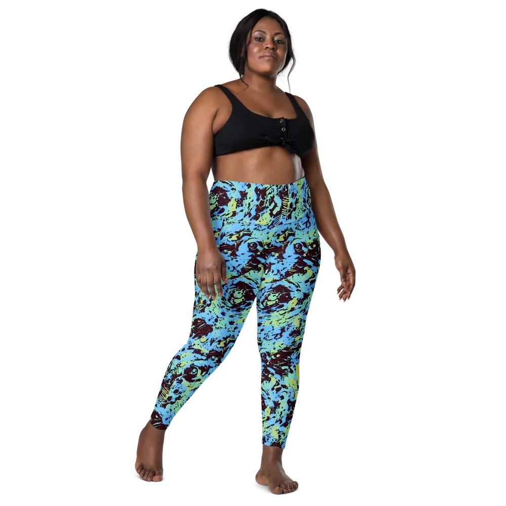 Aqua Static on Leggings with Pockets — Front