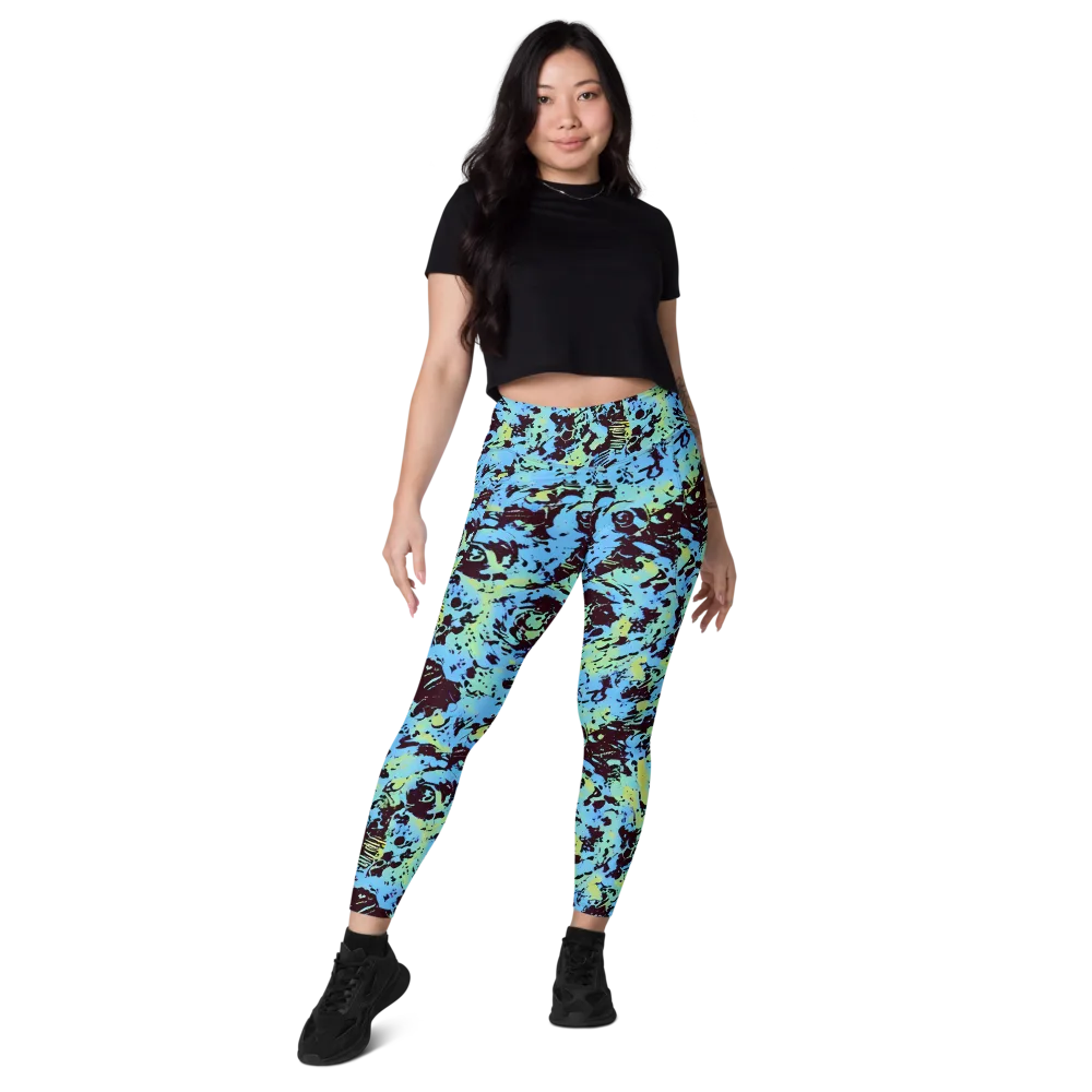 Aqua Static on Leggings with Pockets — Front