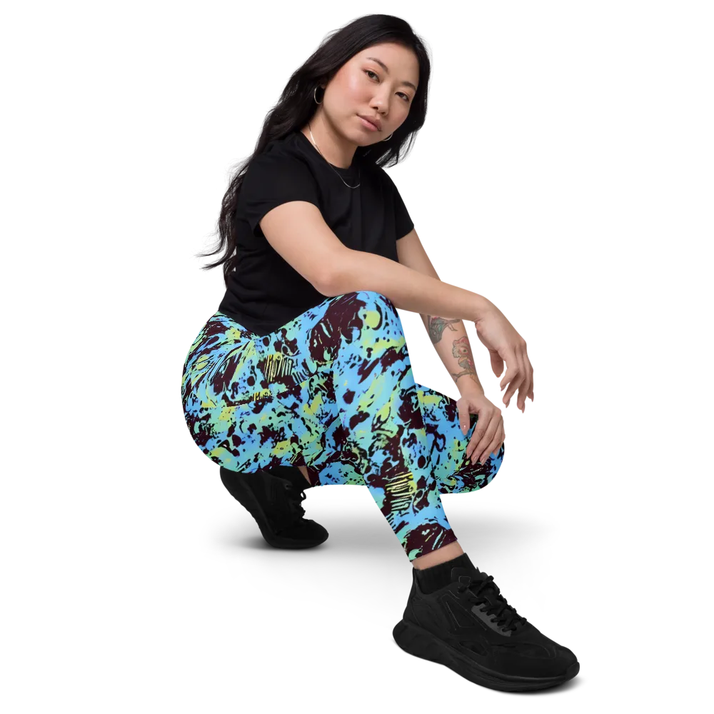 Aqua Static on Leggings with Pockets — Right Front