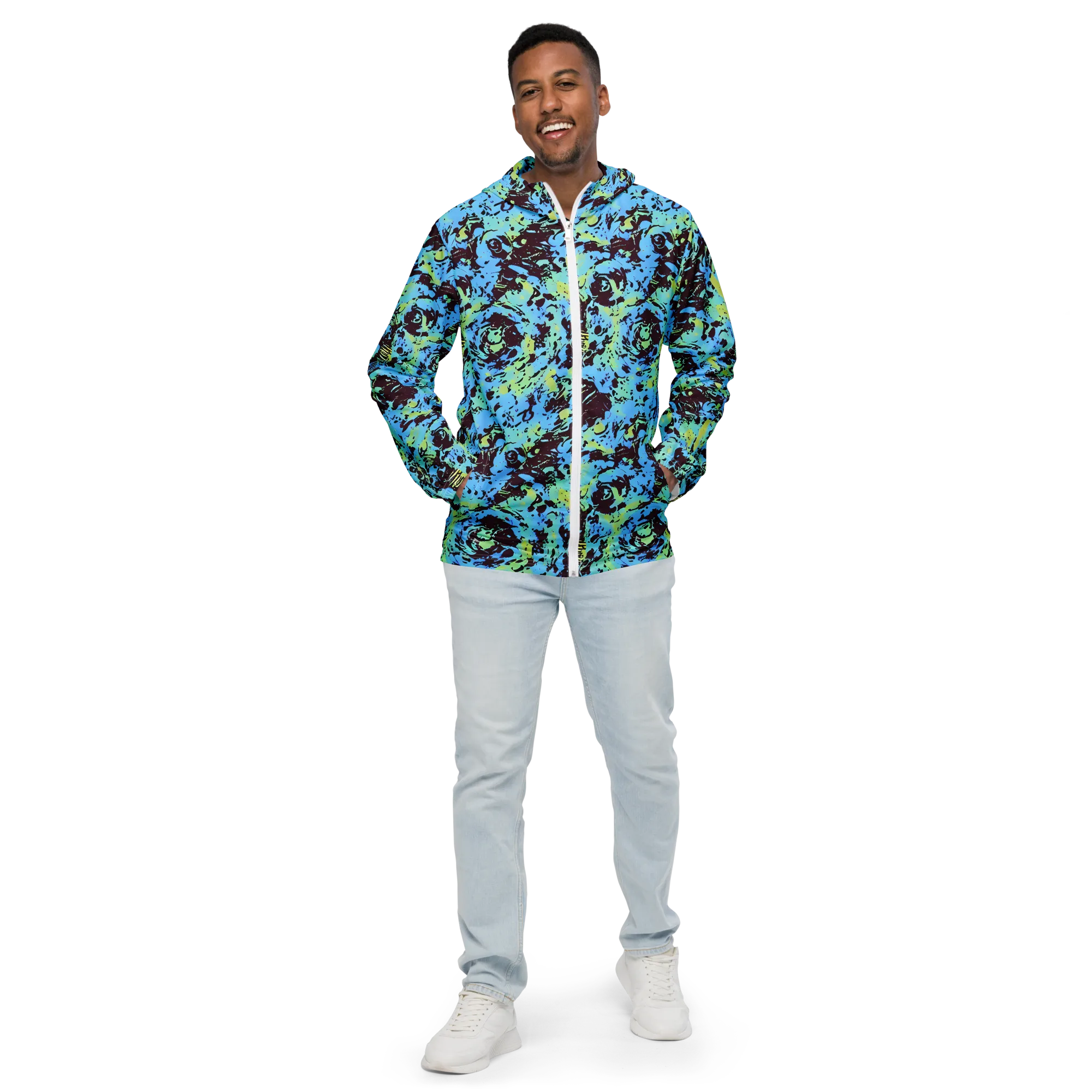Aqua Static on Men's Windbreaker — Front
