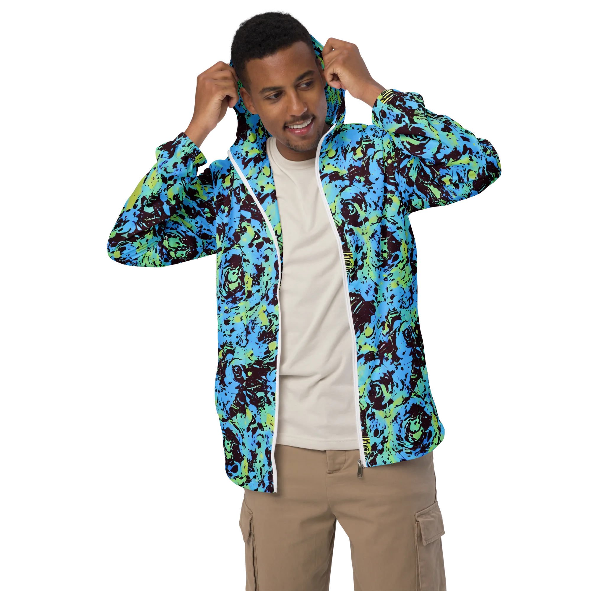 Aqua Static on Men's Windbreaker — Front