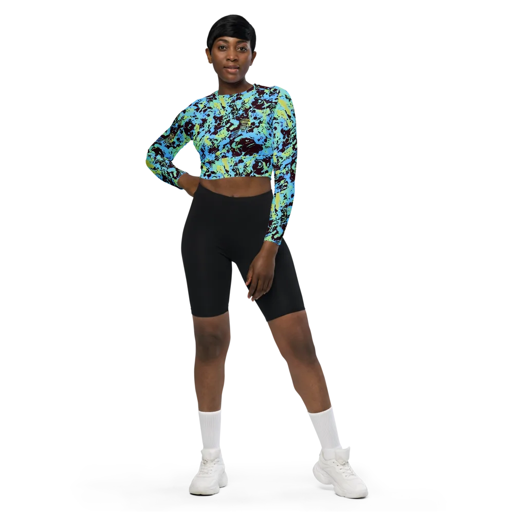 Aqua Static on Long Sleeve Crop Top — Front