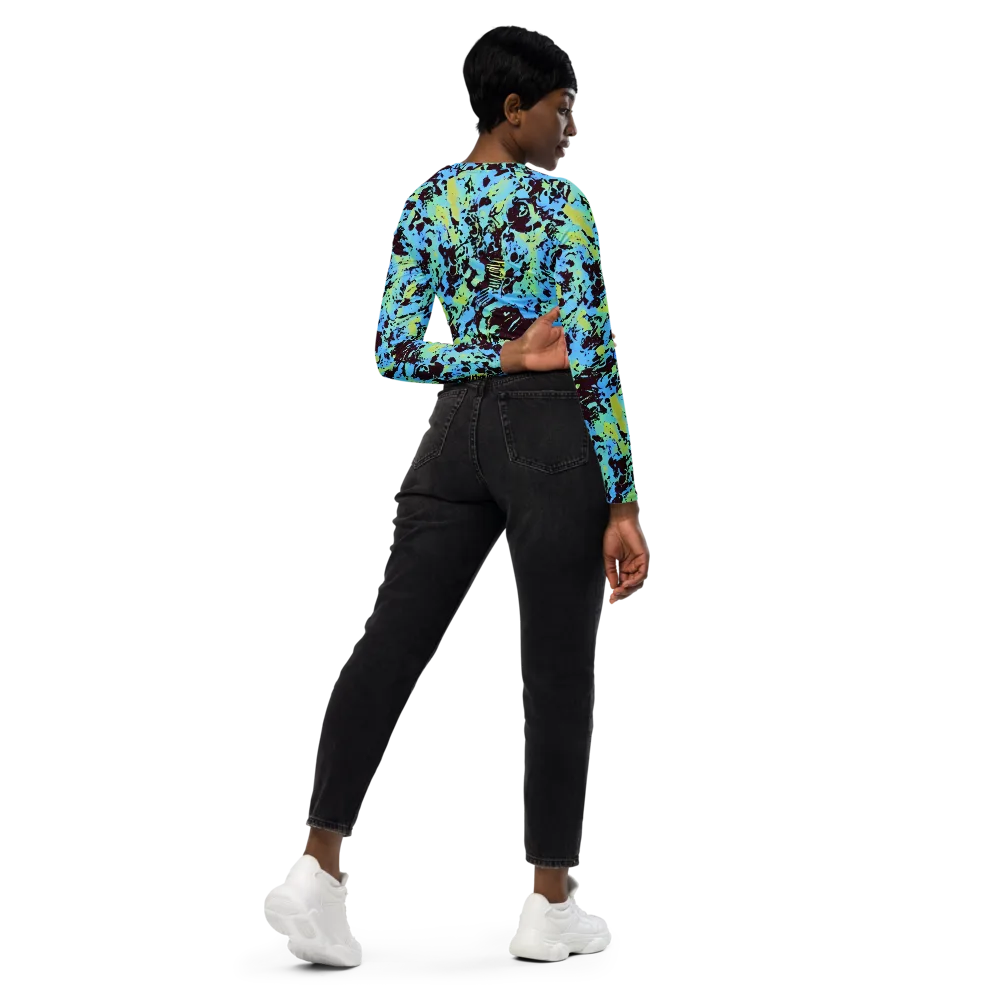 Aqua Static on Long Sleeve Crop Top — Right Back