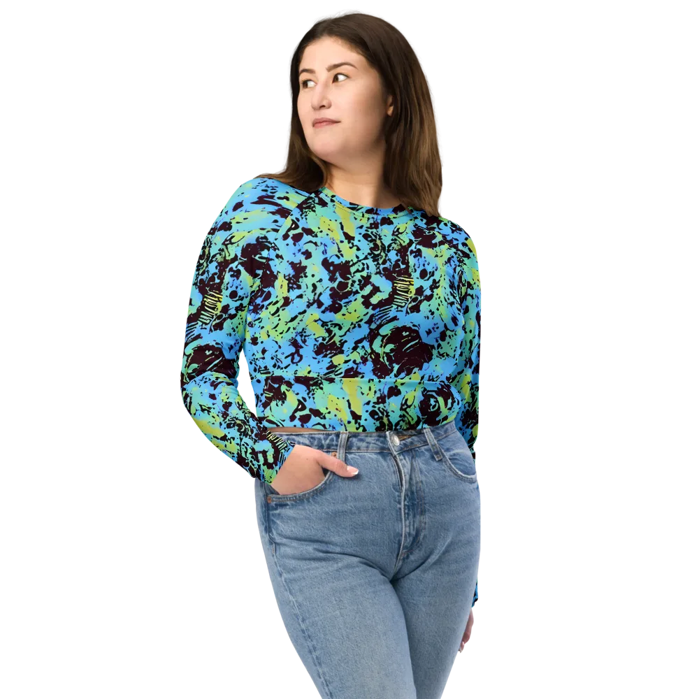 Aqua Static on Long Sleeve Crop Top — Front