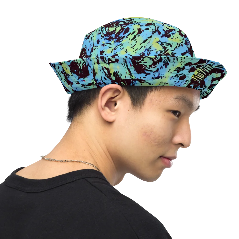 Aqua Static on Reversible Bucket Hat — Right Outside