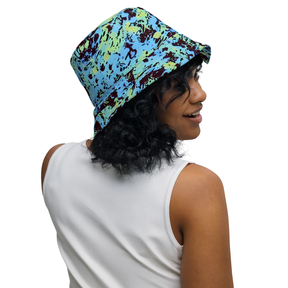 Aqua Static on Reversible Bucket Hat — Right Outside