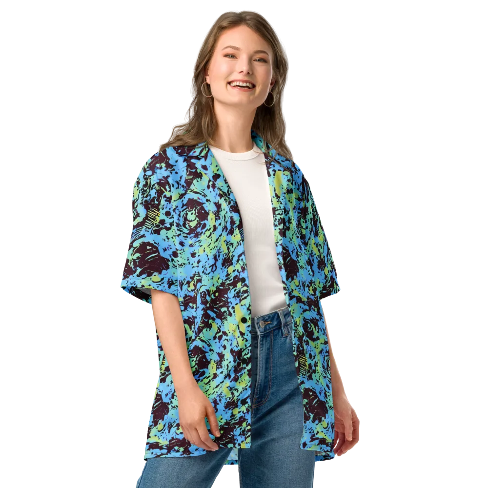 Aqua Static on Button Shirt — Front