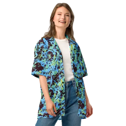 Aqua Static on a Button Shirt
