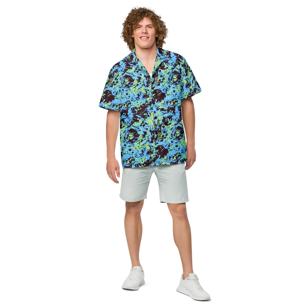 Aqua Static on Button Shirt — Front