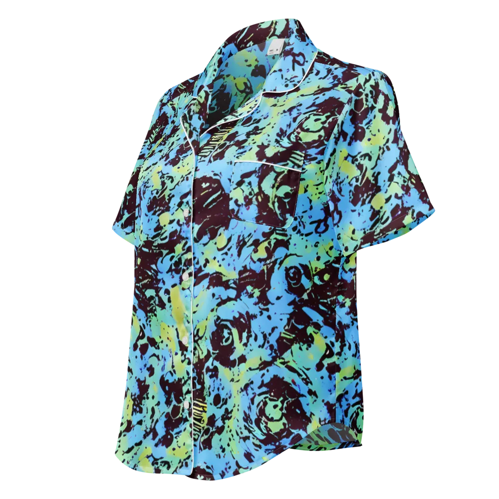Aqua Static on Women's Short Sleeve Pajama Top — Left Front