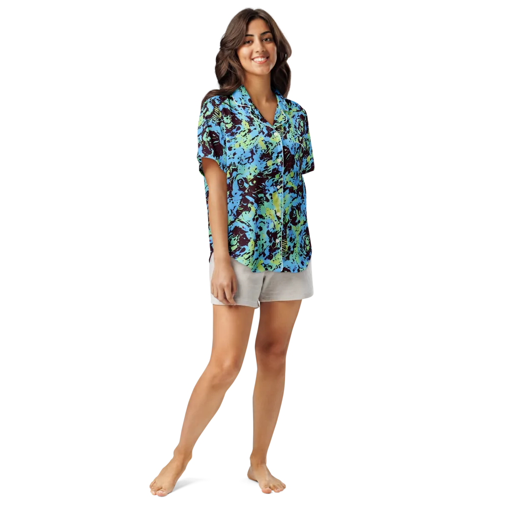 Aqua Static on Women's Short Sleeve Pajama Top — Front