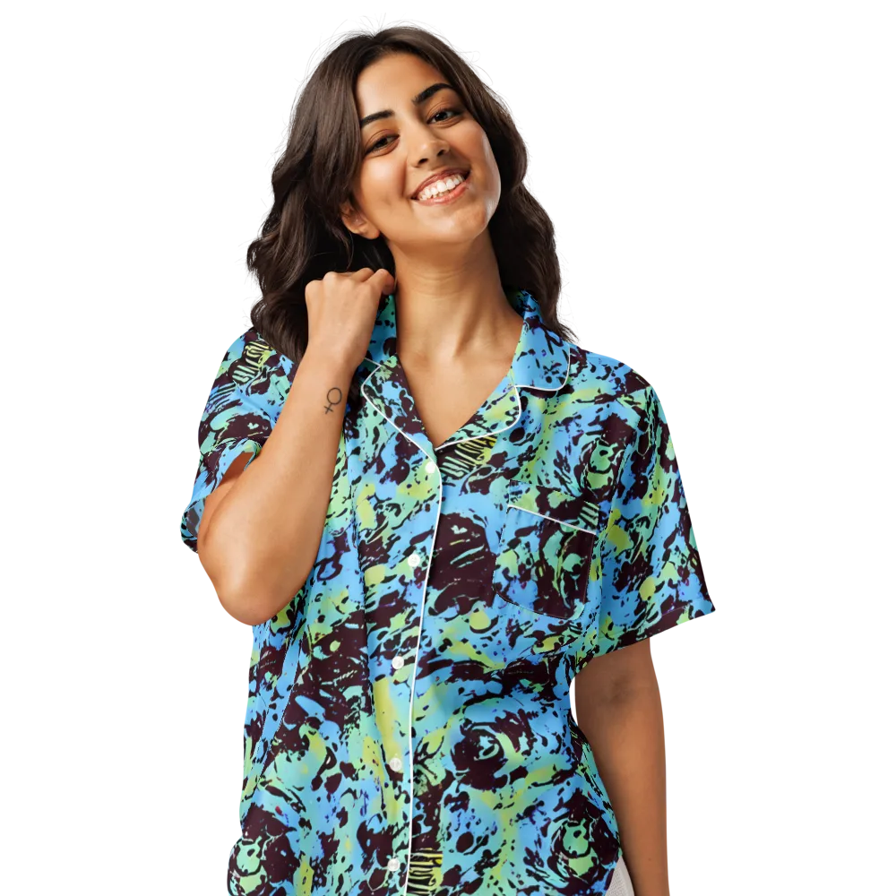 Aqua Static on Women's Short Sleeve Pajama Top — Front