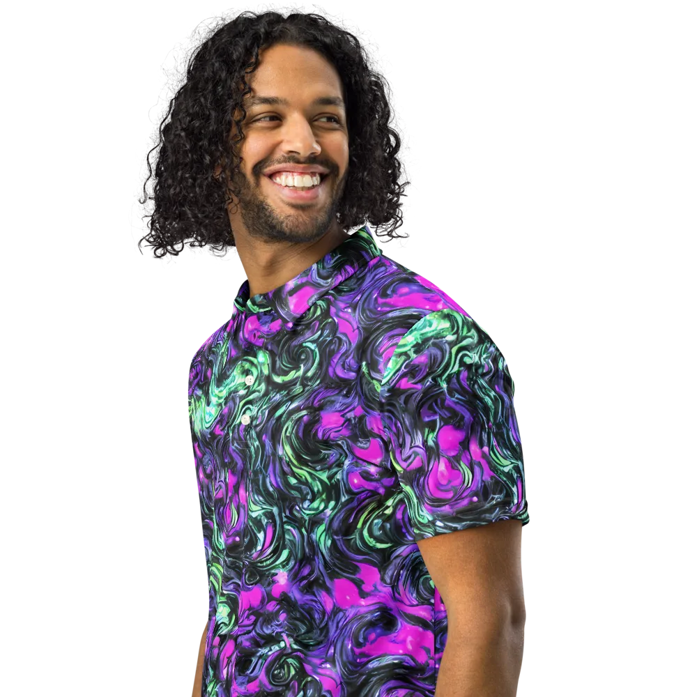 Plasma Ribbons on Men's Slim Fit Polo Shirt — Left Front