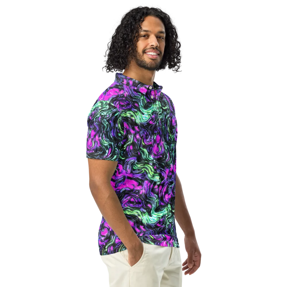 Plasma Ribbons on Men's Slim Fit Polo Shirt — Right Front