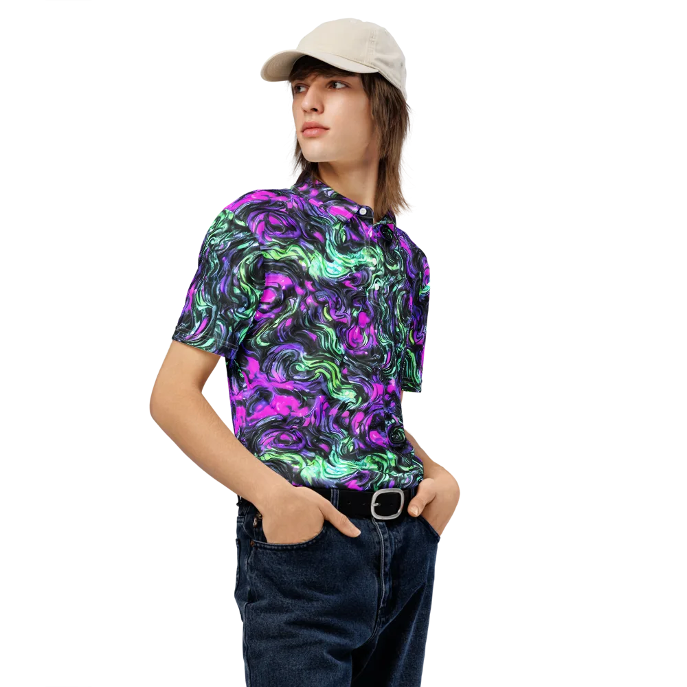 Plasma Ribbons on Men's Slim Fit Polo Shirt — Right Front