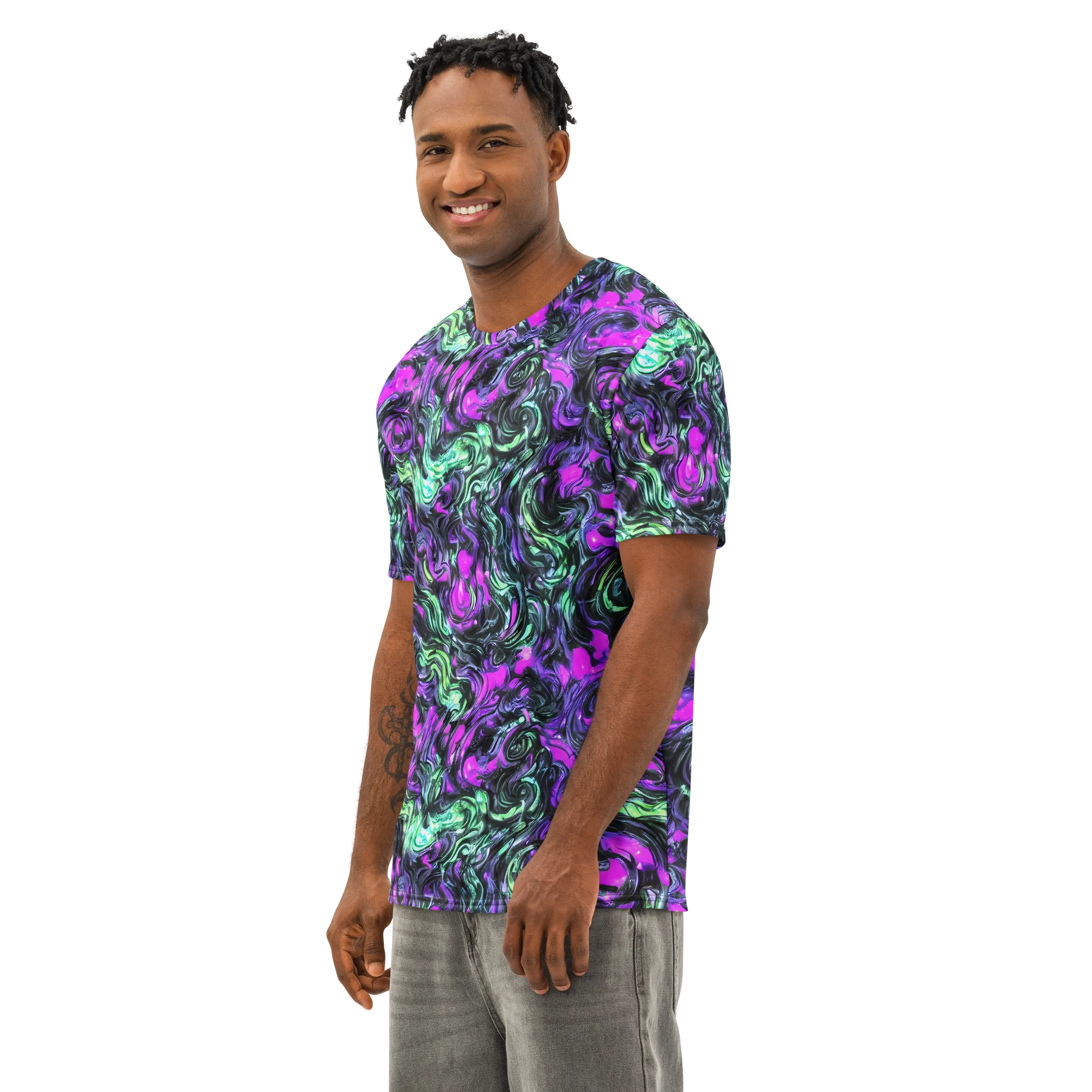 Plasma Ribbons on Men's Cotton Crew Neck T-Shirt — Left Front