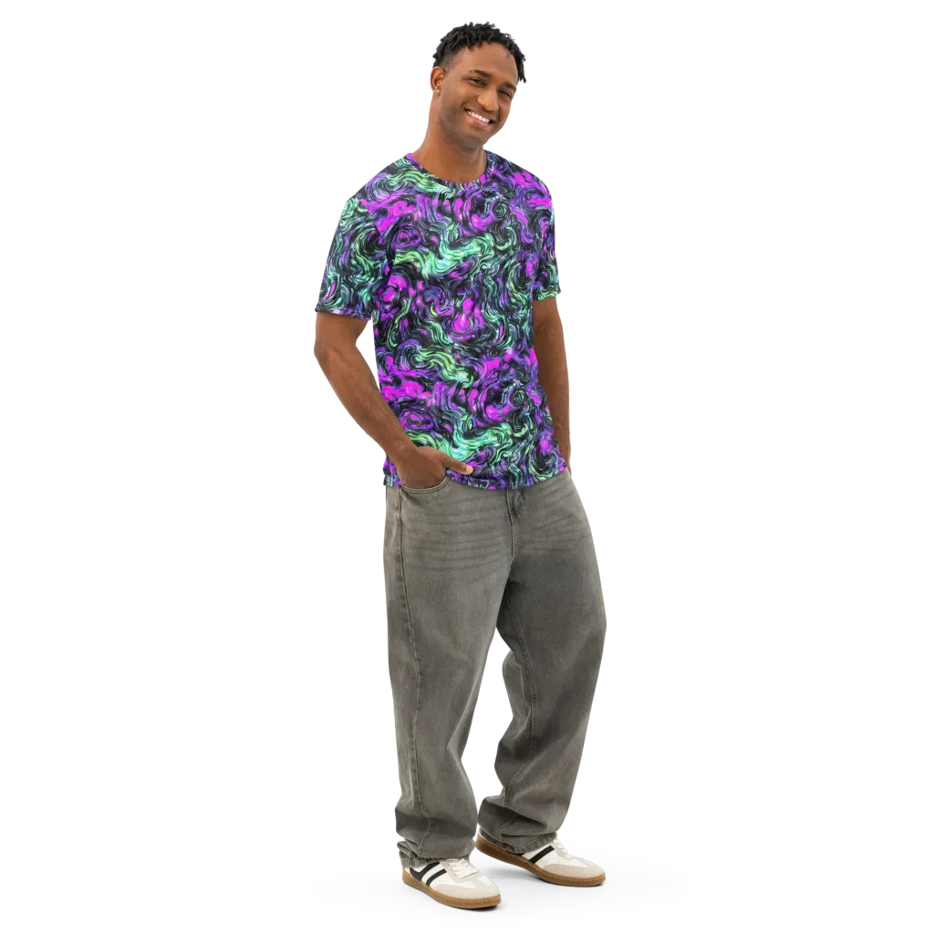 Plasma Ribbons on Men's Cotton Crew Neck T-Shirt — Right Front