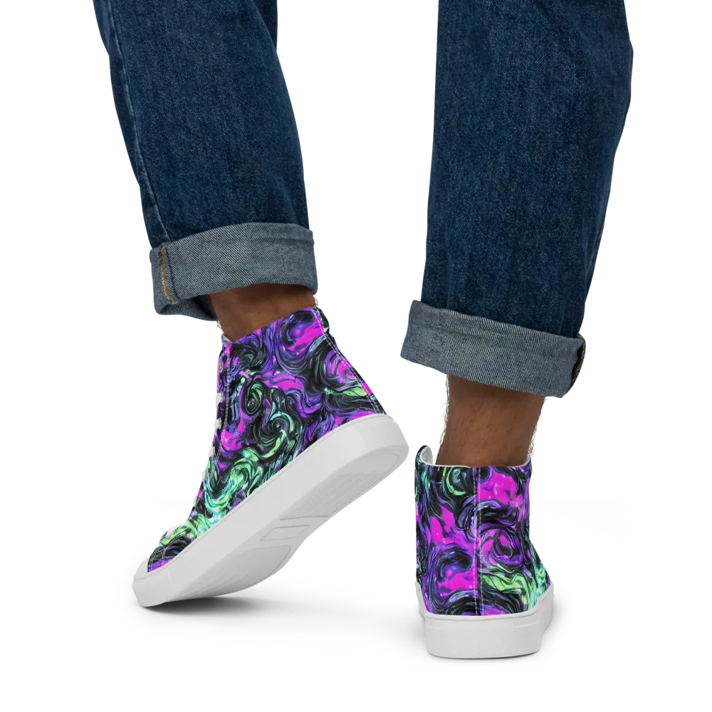 Plasma Ribbons on Men's High Top Canvas Shoes — Back