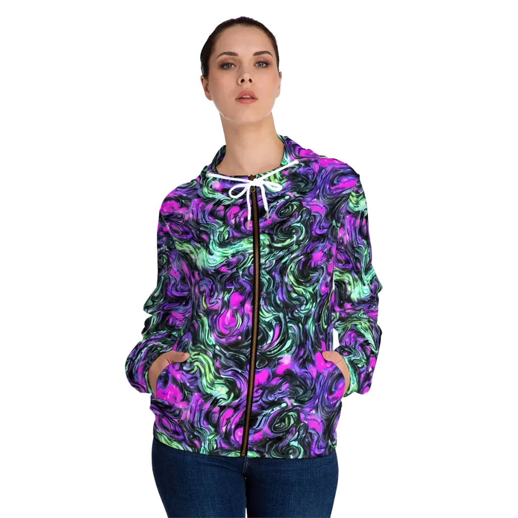 Plasma Ribbons on Women's Full-Zip Hoodie — Front On Person