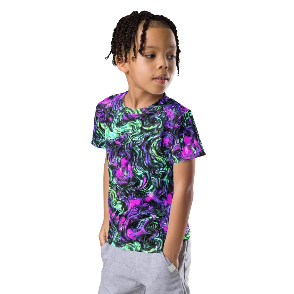 Plasma Ribbons on Kids Crew Neck T-Shirt — Left Front