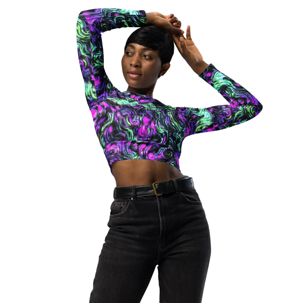 Plasma Ribbons on Long Sleeve Crop Top — Front