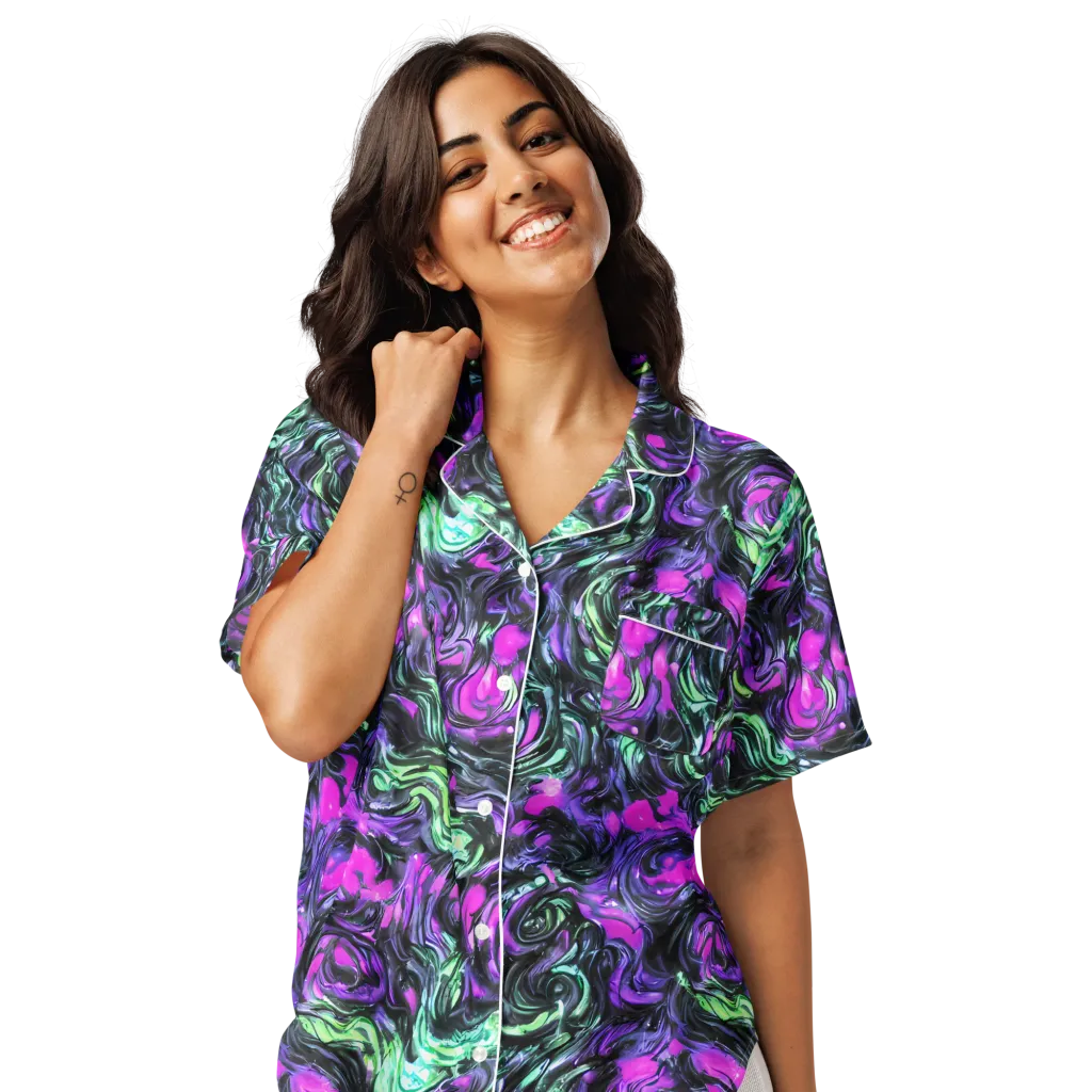 Plasma Ribbons on Women's Short Sleeve Pajama Top — Front