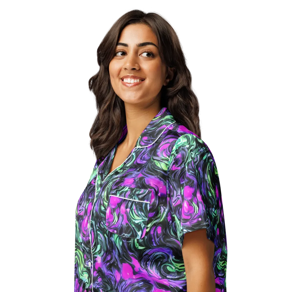 Plasma Ribbons on Women's Short Sleeve Pajama Top — Left Front