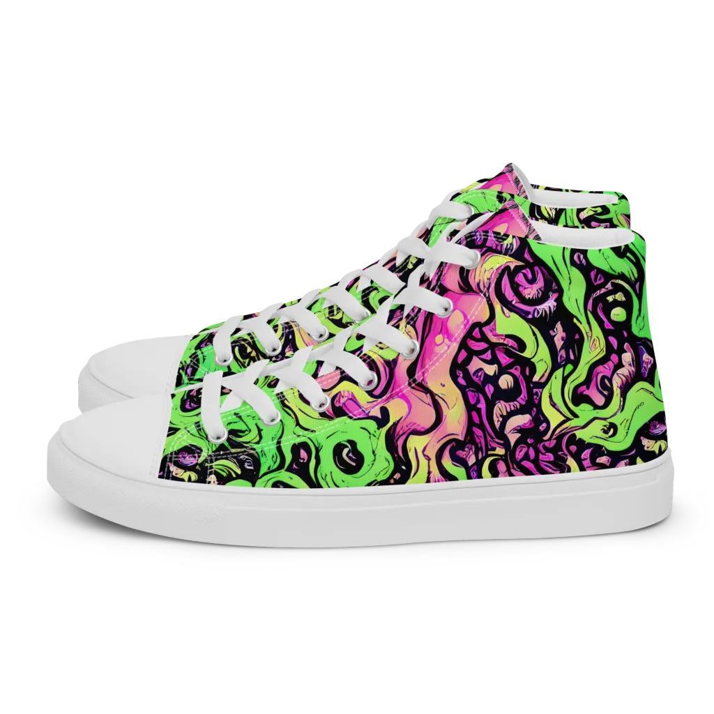 Acid Tangle on Men's High Top Canvas Shoes — Left