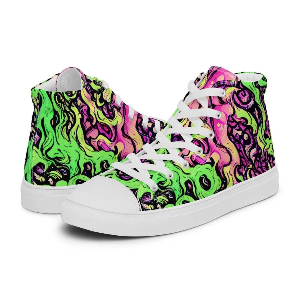 Acid Tangle on Men's High Top Canvas Shoes — Left