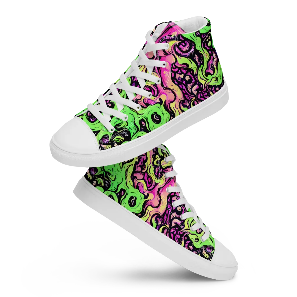 Acid Tangle on Men's High Top Canvas Shoes — Front