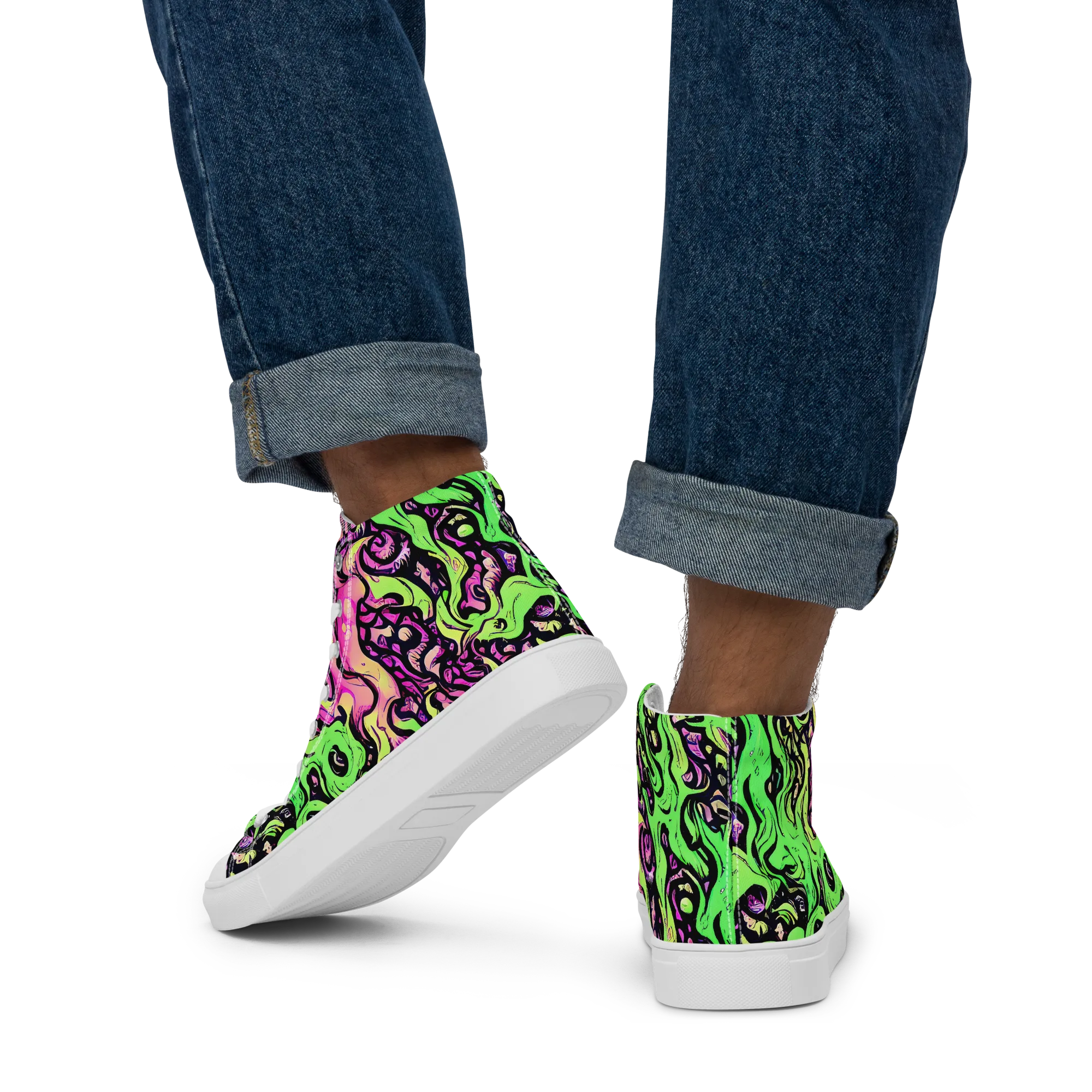 Acid Tangle on Men's High Top Canvas Shoes — Back
