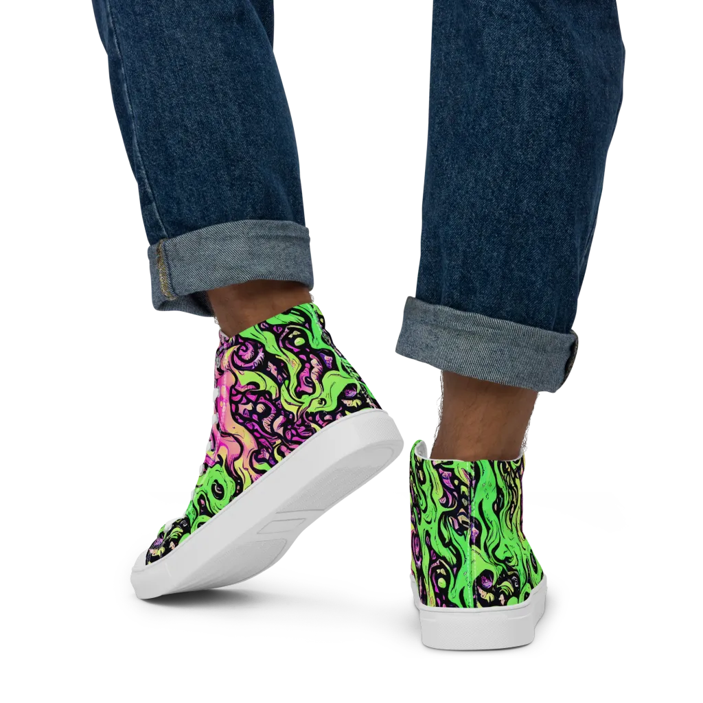 Acid Tangle on Men's High Top Canvas Shoes — Back
