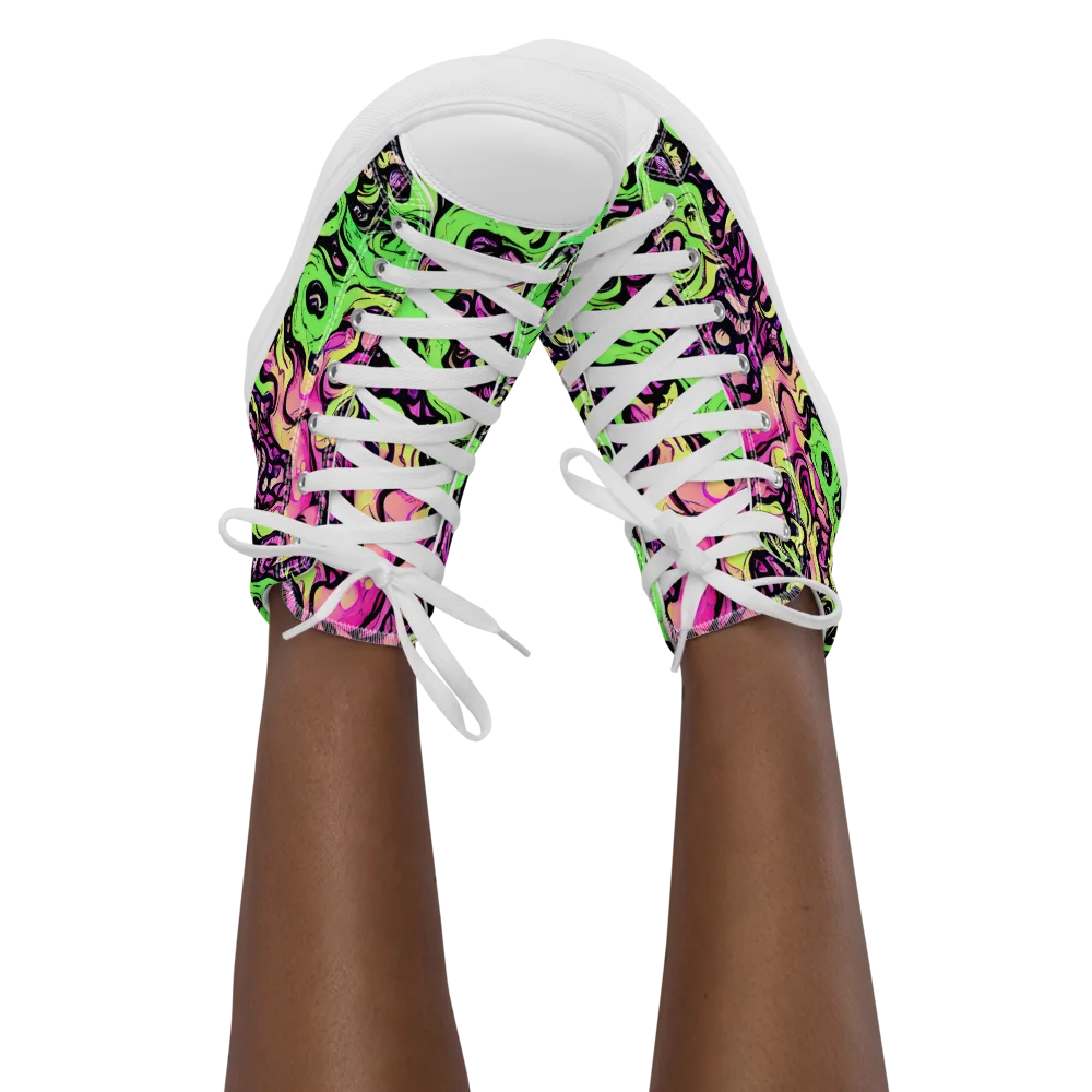 Acid Tangle on Women's High Top Canvas Shoes — Front