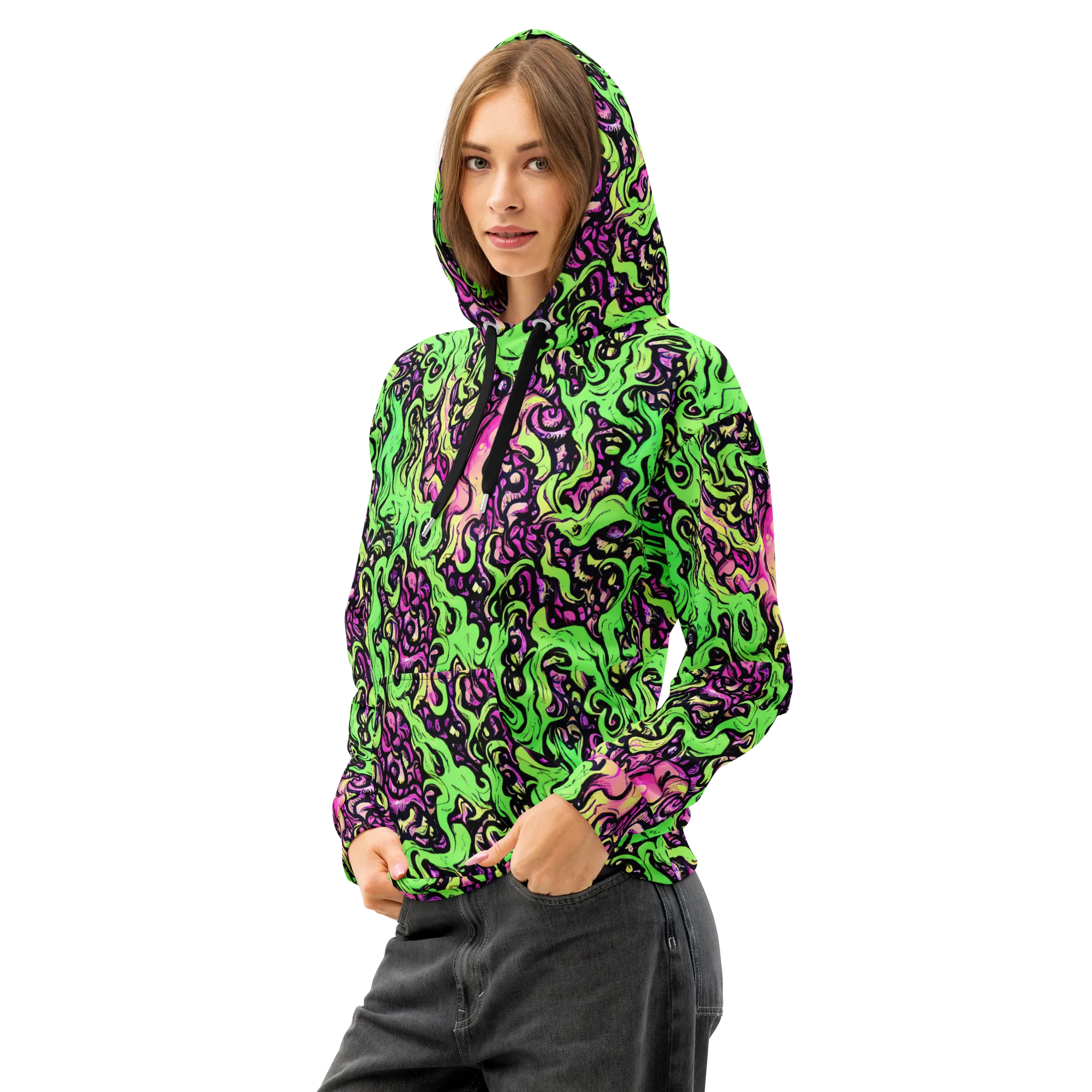 Acid Tangle on Cotton Hoodie — Left Front
