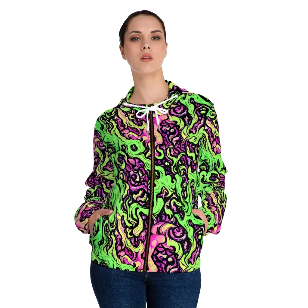 Acid Tangle on Women's Full-Zip Hoodie — Front On Person