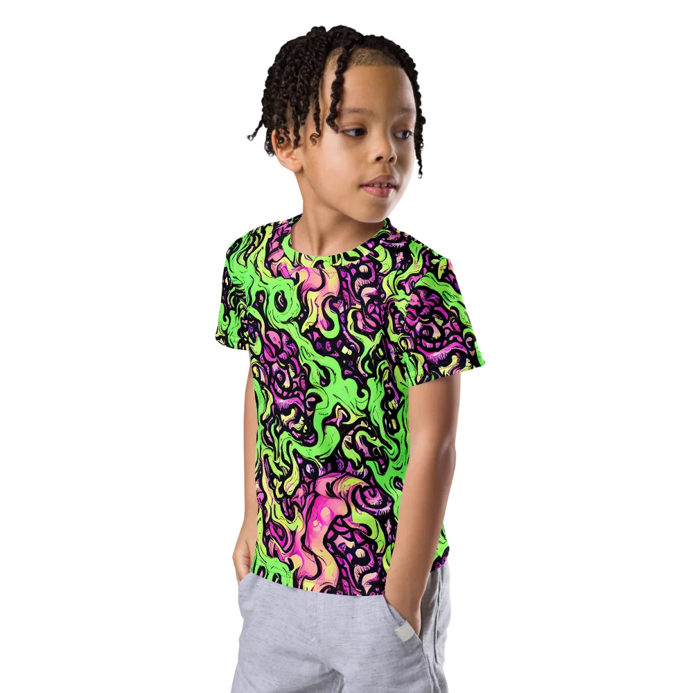 Acid Tangle on Kids Crew Neck T-Shirt — Left Front